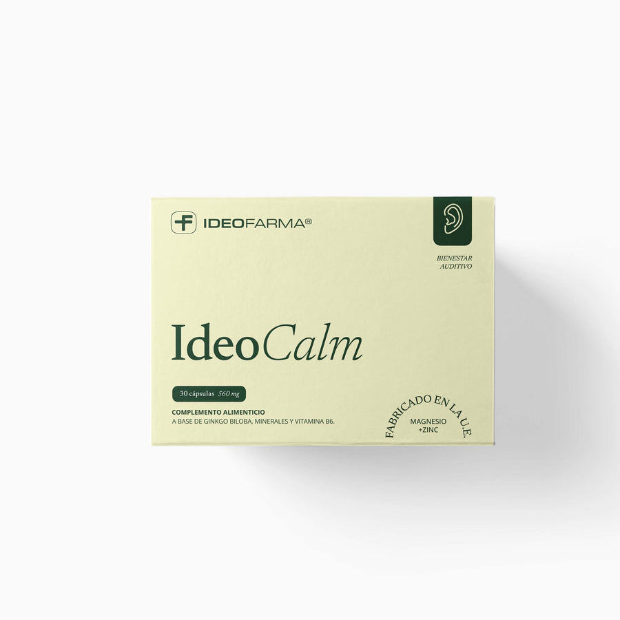Envase de Ideocalm, complemento natural en cápsulas para el bienestar auditivo